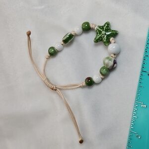 Green Starfish Ceramic Bead Bracelet Adjustable Corded NWOT Fashion Jewelry